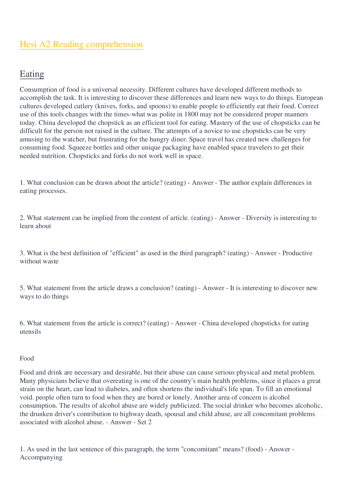 Preview image of Hesi A2 Reading comprehension2022 document